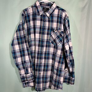 Men’s Plaid Button Down Shirt – Blue White Long Sleeve Flannel Style Shirt